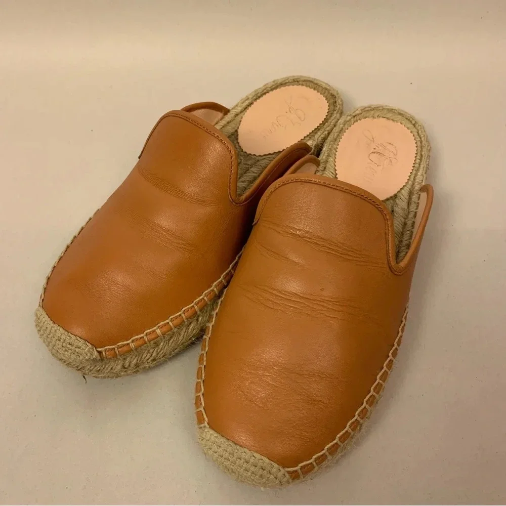 J. Crew Tan Leather Espadrille Slip On Mules